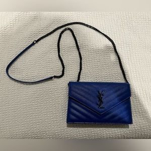 YSL monogram matelasse sapphire wallet on chain
